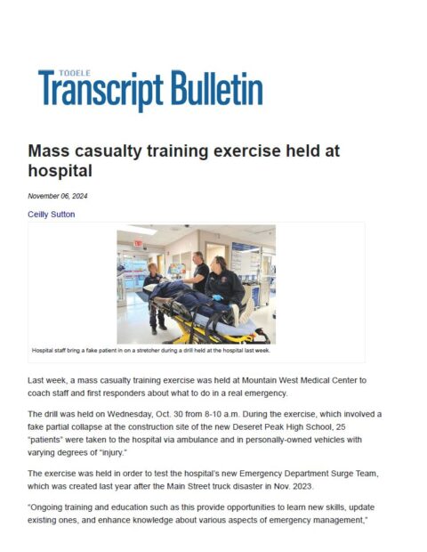 Mass casualty training exercise held at hospital - Mountain West ...